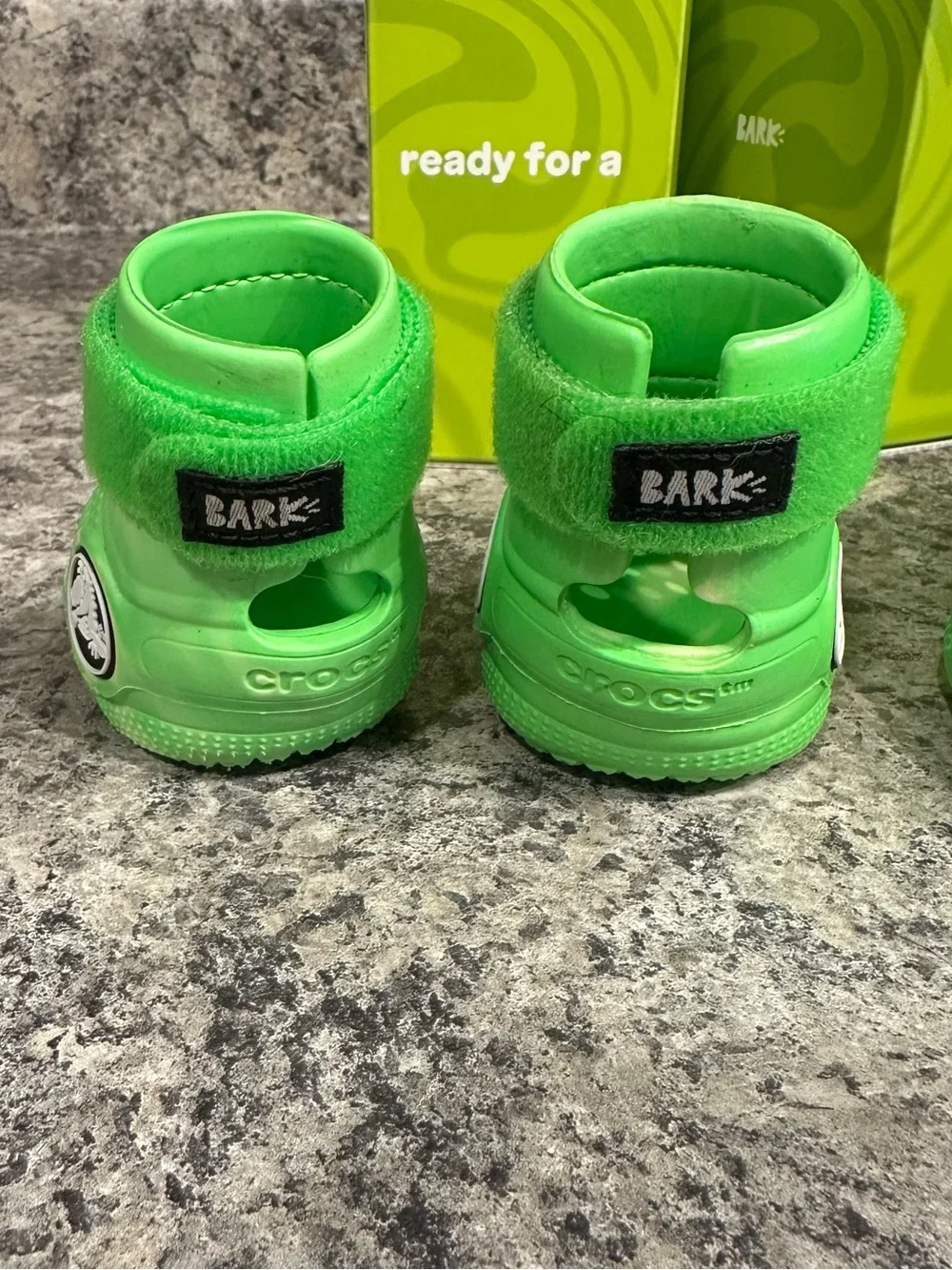 New BARK Crocs Shoes for Dogs Slime Green White Marbled Glow Booties Medium